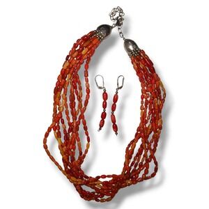Jay King DTR 925 Red Coral Multi Strand Necklace Earrings Set Sterling